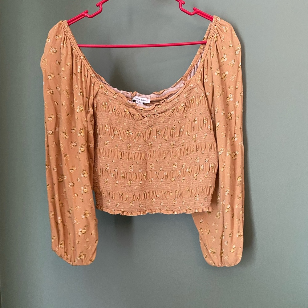 American Eagle Outfitters Floral Smocked Blouse in Peach